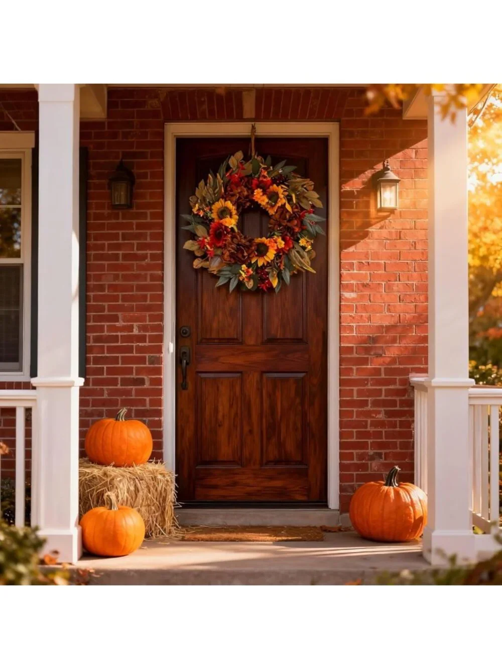 24-Inch Fall Sunflower & Hydrangea Wreath for Autumn Front Door Decor